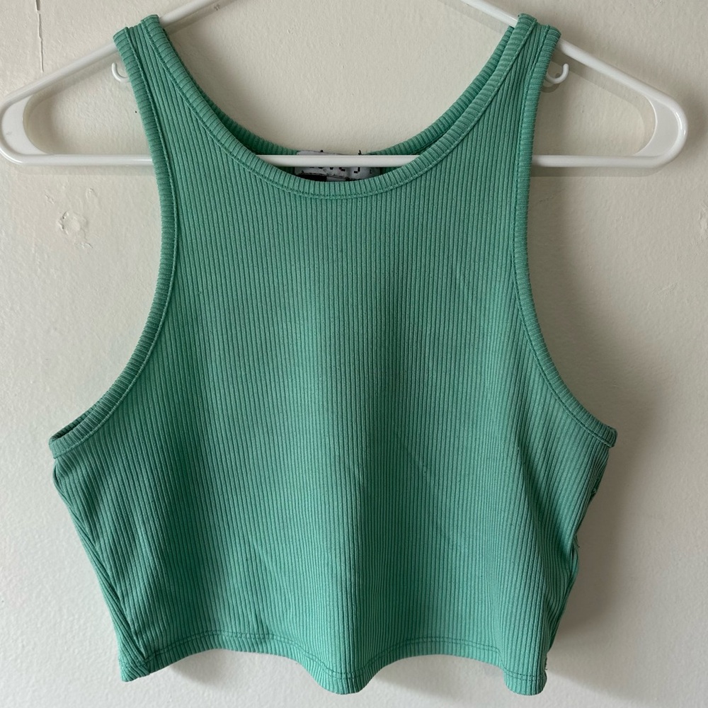 Love J Women's Teal Green Ribbed Crop Top Tank